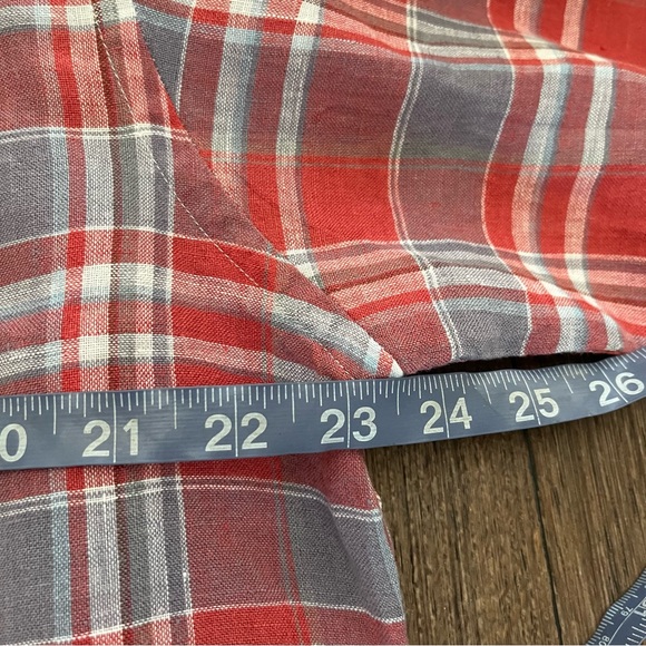 UnTuckIt 100% linen red plaid casual long sleeve button front shirt XL - Picture 5 of 8